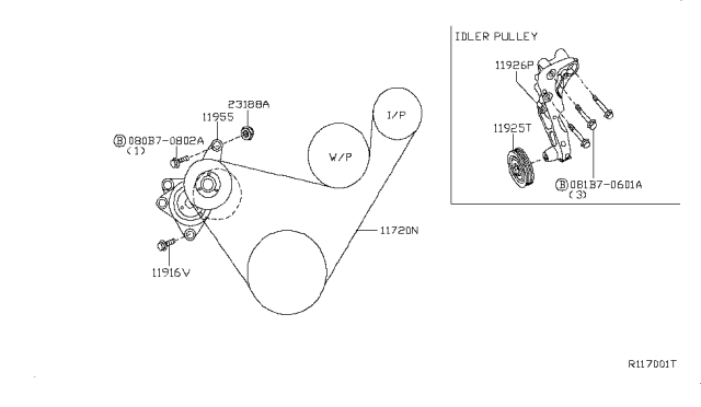 2009 Nissan Altima Bracket-Idler Pulley Diagram for 11926JA80A