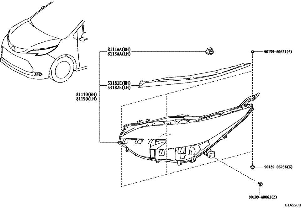 Toyota 8112A-08100 UNIT, HEADLAMP FR TU