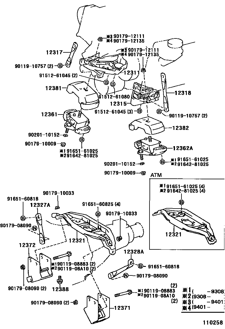 Toyota 90119-08A10 Rear Mount Bracket Bolt