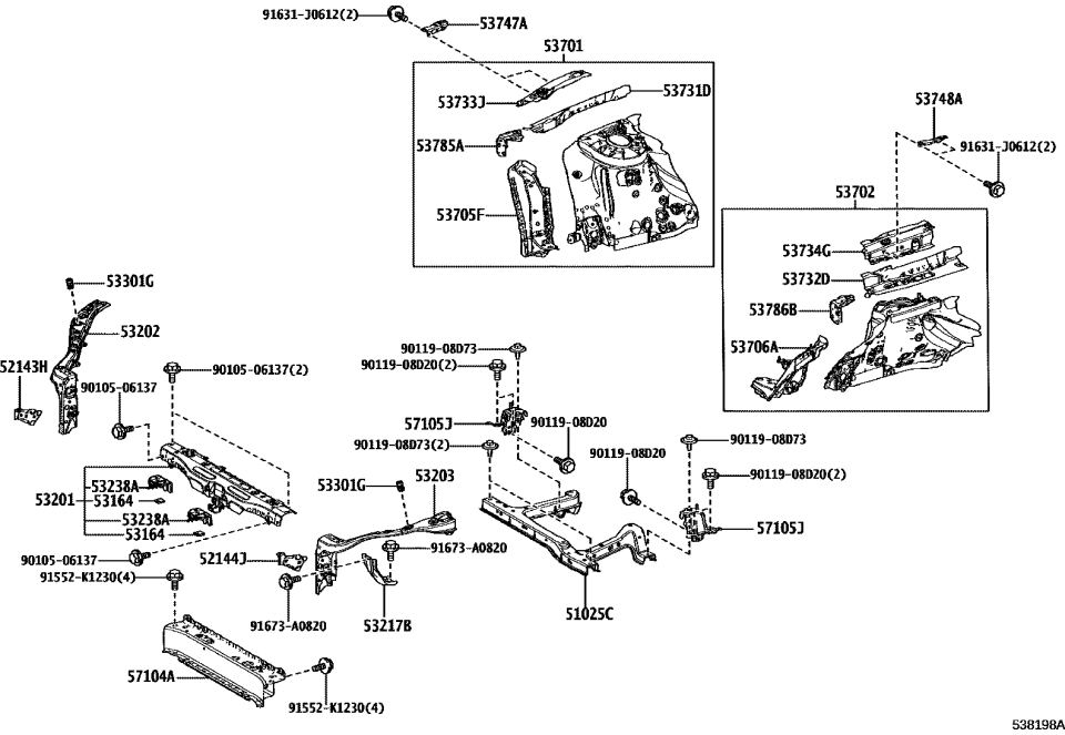 Toyota 53201-42130 SUPPORT SUB-ASSY, RA