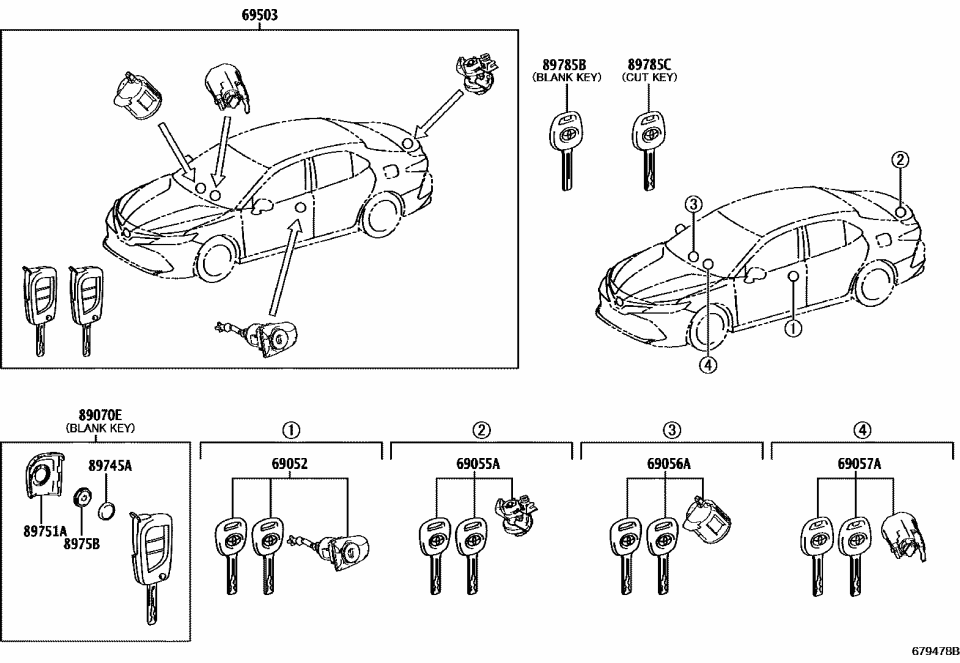 Toyota 69052-33420 Cylinder & Keys