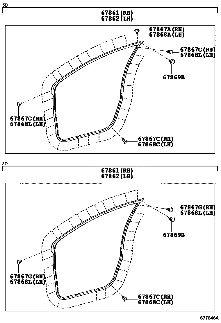Toyota 67862-0D130 Door Weatherstrip