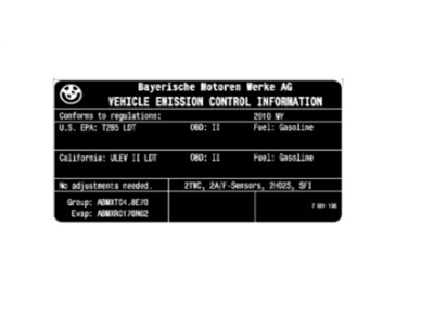 BMW 71-22-7-612-773 Label "Exhaust Emission"