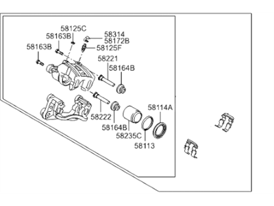 Kia 583114DA00 Rear Brake Caliper Kit, Right