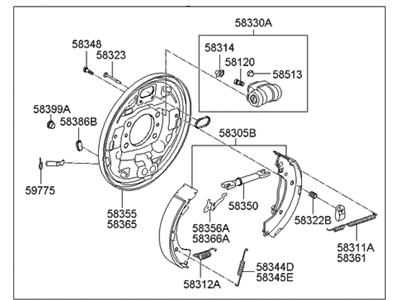Hyundai 58400-1R000 Drum Brake Assembly-Rear, RH