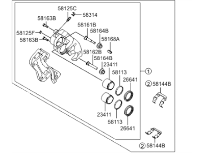 Kia 581904DA00 Front Brake Caliper Kit, Right