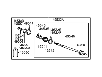 Hyundai 49507-34A30 Joint & Shaft Kit-Front Axle W