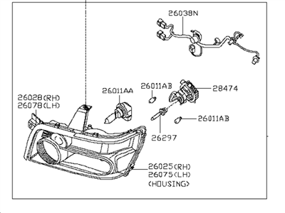 Infiniti 26010-9GA0A Right Headlight Assembly
