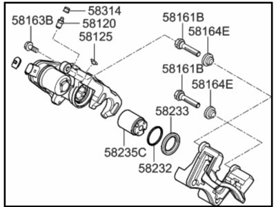 Kia 58310C1A15 Rear Brake Caliper Kit, Left