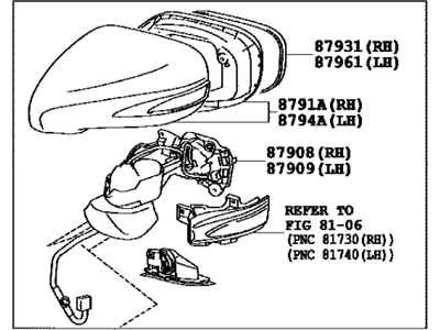 Lexus 87910-75050-A0 Mirror Assy, Outer Rear View, RH