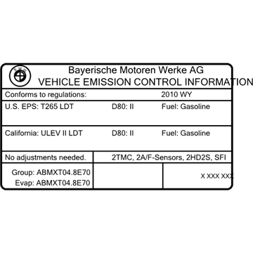 BMW 71-22-7-649-763 Label "Exhaust Emission"