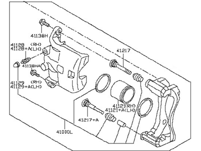 Nissan 41001-1HL0A CALIPER Assembly-Front RH, W/O Pads Or SHIMS