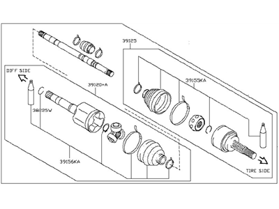 Nissan 39101-EL000 Shaft Assy-Front Drive, LH