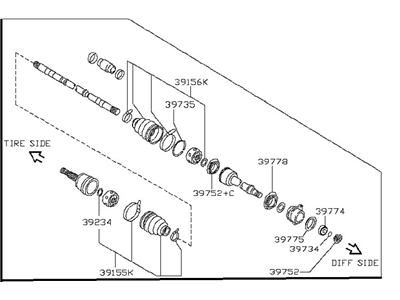 Nissan 39100-5AF0A Shaft Assy-Front Drive, RH