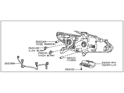 Nissan 26010-3TA0A Passenger Side Headlight Assembly