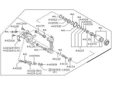 Nissan 44001-61E01 CALIPER Assembly-Rear RH