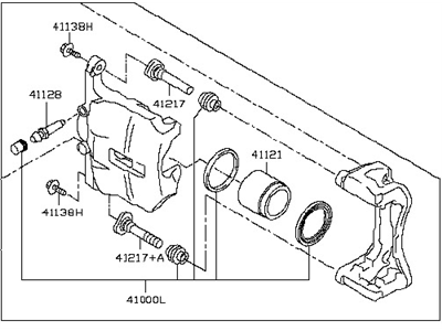 Nissan 41001-4BA0C CALIPER Assembly-Front RH, W/O Pad & SHIM