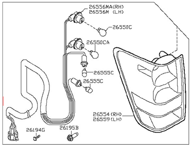 Nissan 26550-ZH206 Lamp Assembly-Rear Combination, RH