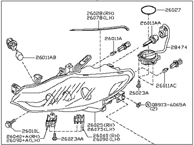 Nissan 26010-1AA6A Passenger Side Headlight Assembly