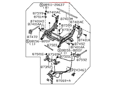 Nissan 87450-7Y601 ADJUSTER Assembly Front Seat, L