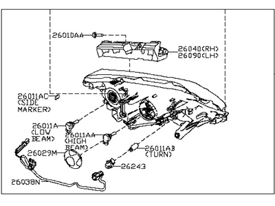 Nissan 26010-4BA0A Passenger Side Headlight Assembly