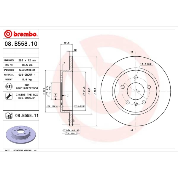 brembo UV Coated Series Solid Rear Brake Rotor 08.B558.11