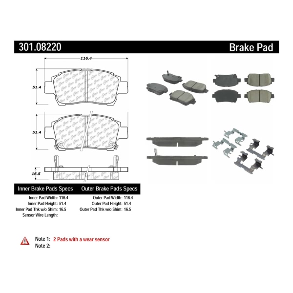 Centric Premium Ceramic Front Disc Brake Pads 301.08220