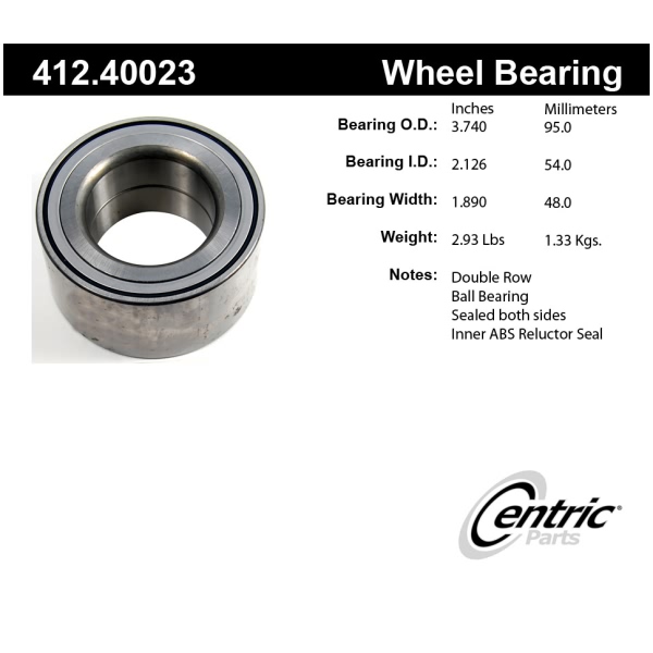 Centric Premium™ Front Driver Side Double Row Wheel Bearing 412.40023