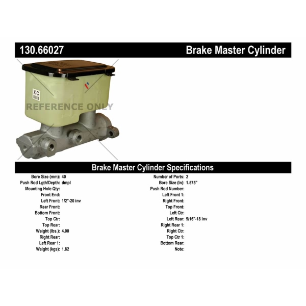 Centric Premium Brake Master Cylinder 130.66027