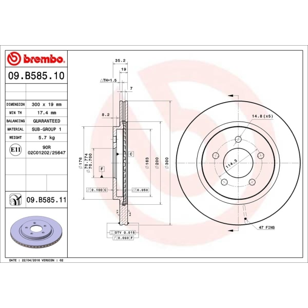 brembo UV Coated Series Vented Rear Brake Rotor 09.B585.11