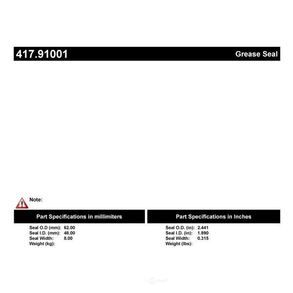 Centric Premium™ Axle Shaft Seal 417.91001