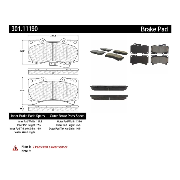 Centric Premium Ceramic Front Disc Brake Pads 301.11190