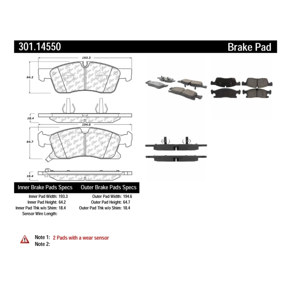 Centric Premium Ceramic Front Disc Brake Pads 301.14550