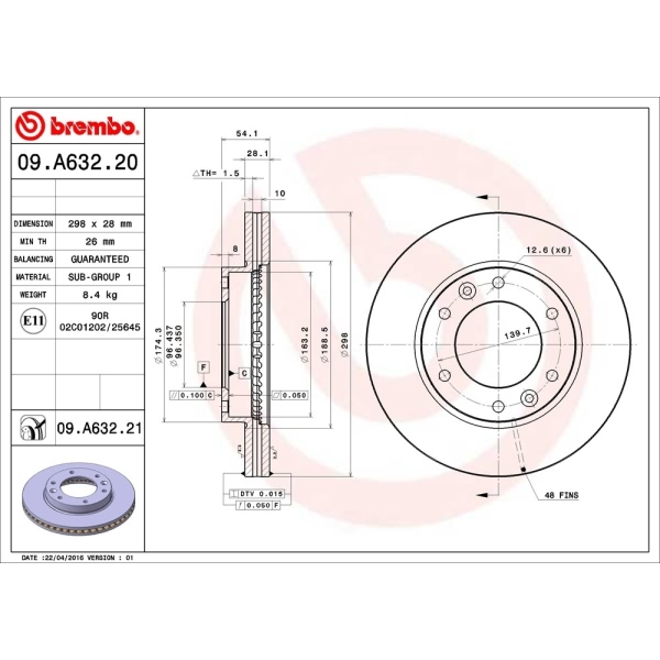 brembo UV Coated Series Vented Front Brake Rotor 09.A632.21