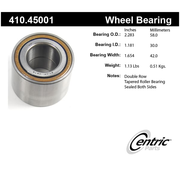 Centric Premium™ Rear Driver Side Wheel Bearing and Race Set 410.45001