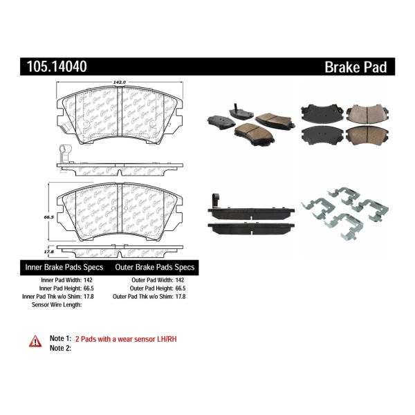 Centric Posi Quiet™ Ceramic Front Disc Brake Pads 105.14040