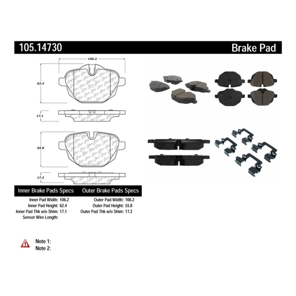 Centric Posi Quiet™ Ceramic Rear Disc Brake Pads 105.14730