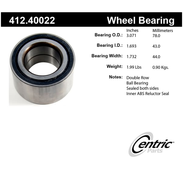 Centric Premium™ Front Passenger Side Double Row Wheel Bearing 412.40022