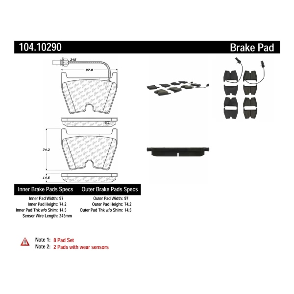 Centric Posi Quiet™ Semi-Metallic Front Disc Brake Pads 104.10290