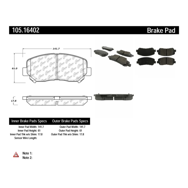 Centric Posi Quiet™ Ceramic Front Disc Brake Pads 105.16402