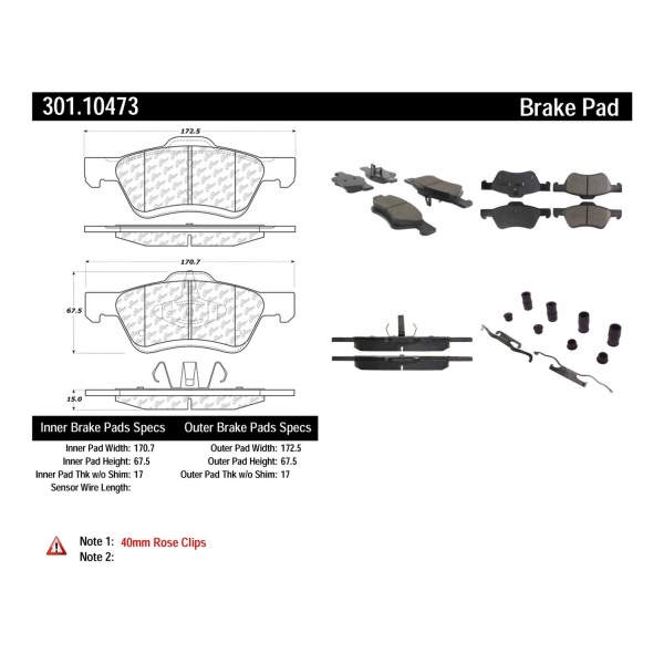 Centric Premium Ceramic Front Disc Brake Pads 301.10473