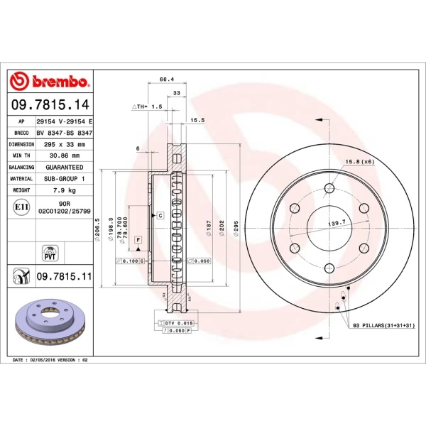 brembo UV Coated Series Front Brake Rotor 09.7815.11