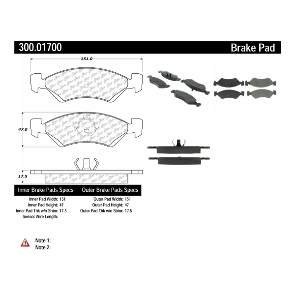 Centric Premium™ Semi-Metallic Brake Pads With Shims And Hardware 300.01700