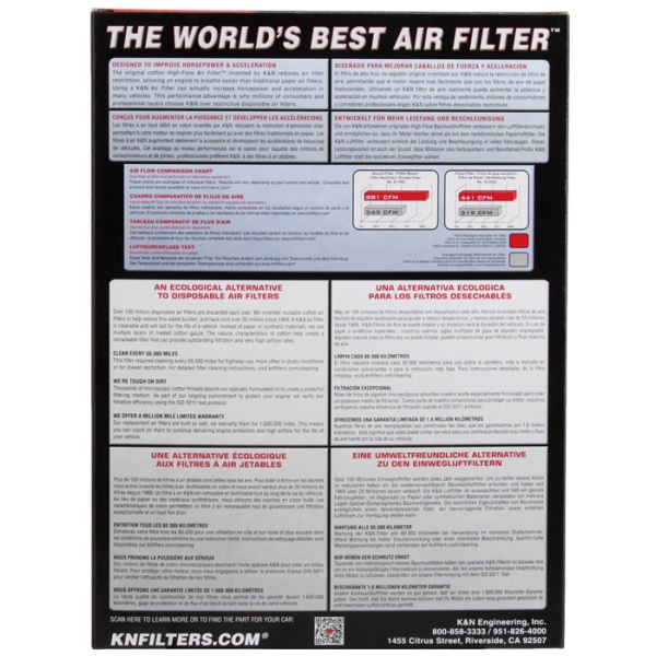 K&N 33 Series Panel Red Air Filter （14.438" L x 9.125" W x 1.75" H) 33-2460