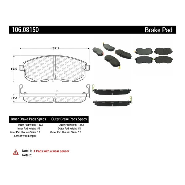 Centric Posi Quiet™ Extended Wear Semi-Metallic Front Disc Brake Pads 106.08150