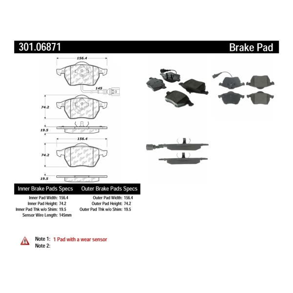Centric Premium Ceramic Front Disc Brake Pads 301.06871