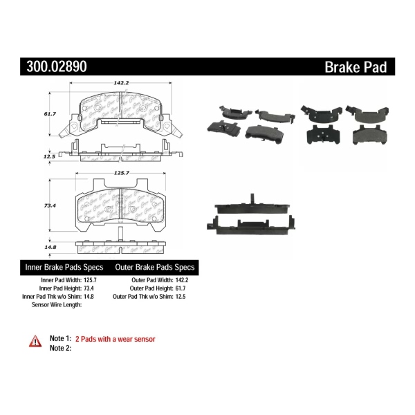 Centric Premium Semi-Metallic Front Disc Brake Pads 300.02890