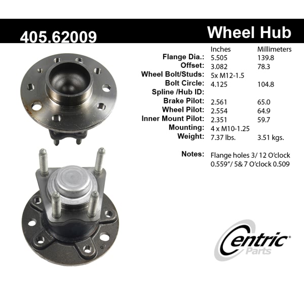 Centric C-Tek™ Rear Passenger Side Standard Non-Driven Wheel Bearing and Hub Assembly 405.62009E