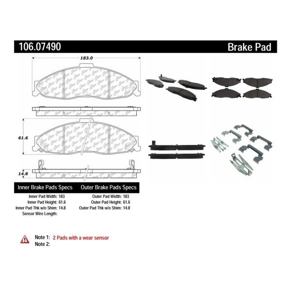 Centric Posi Quiet™ Extended Wear Semi-Metallic Front Disc Brake Pads 106.07490