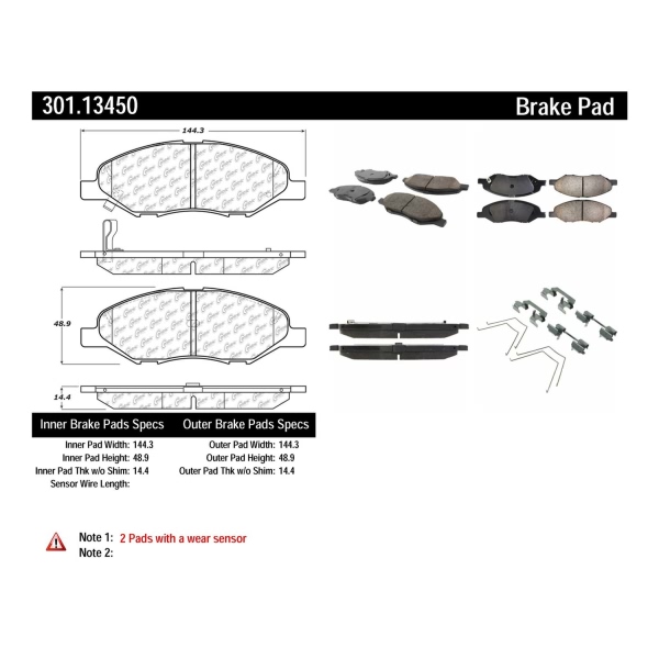 Centric Premium Ceramic Front Disc Brake Pads 301.13450